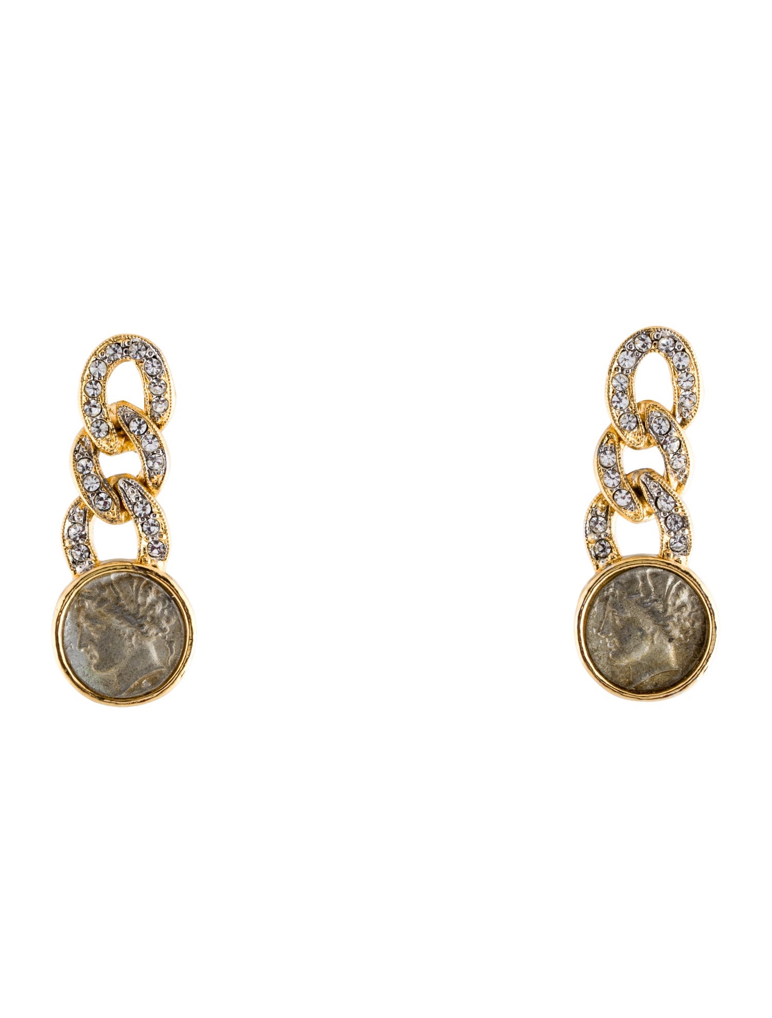 Kenneth Jay Lane Vintage Crystal & Coin Clip-On Earrings