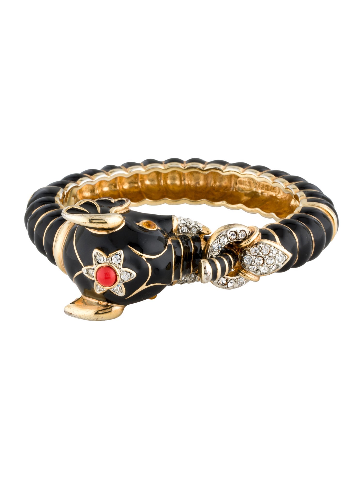 Kenneth Jay Lane Crystal & Enamel Elephant Head Bracelet