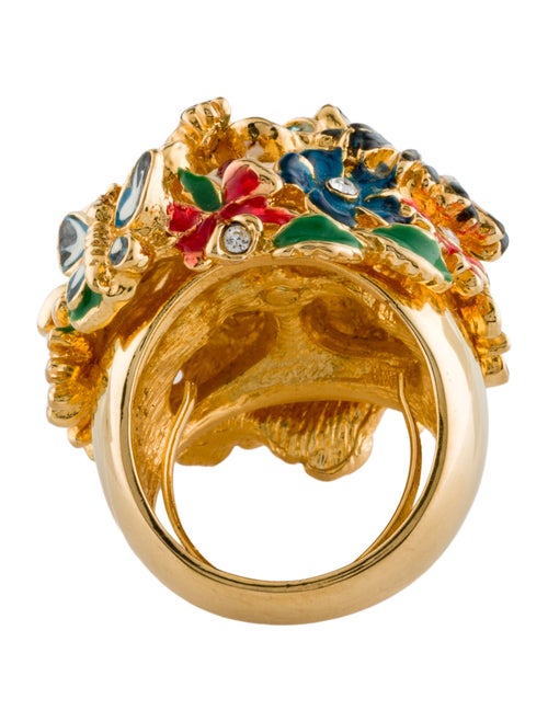 Kenneth Jay Lane Crystal & Enamel Multicolored Flower Adjustable Cocktail Ring