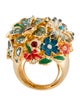 Kenneth Jay Lane Crystal & Enamel Multicolored Flower Adjustable Cocktail Ring
