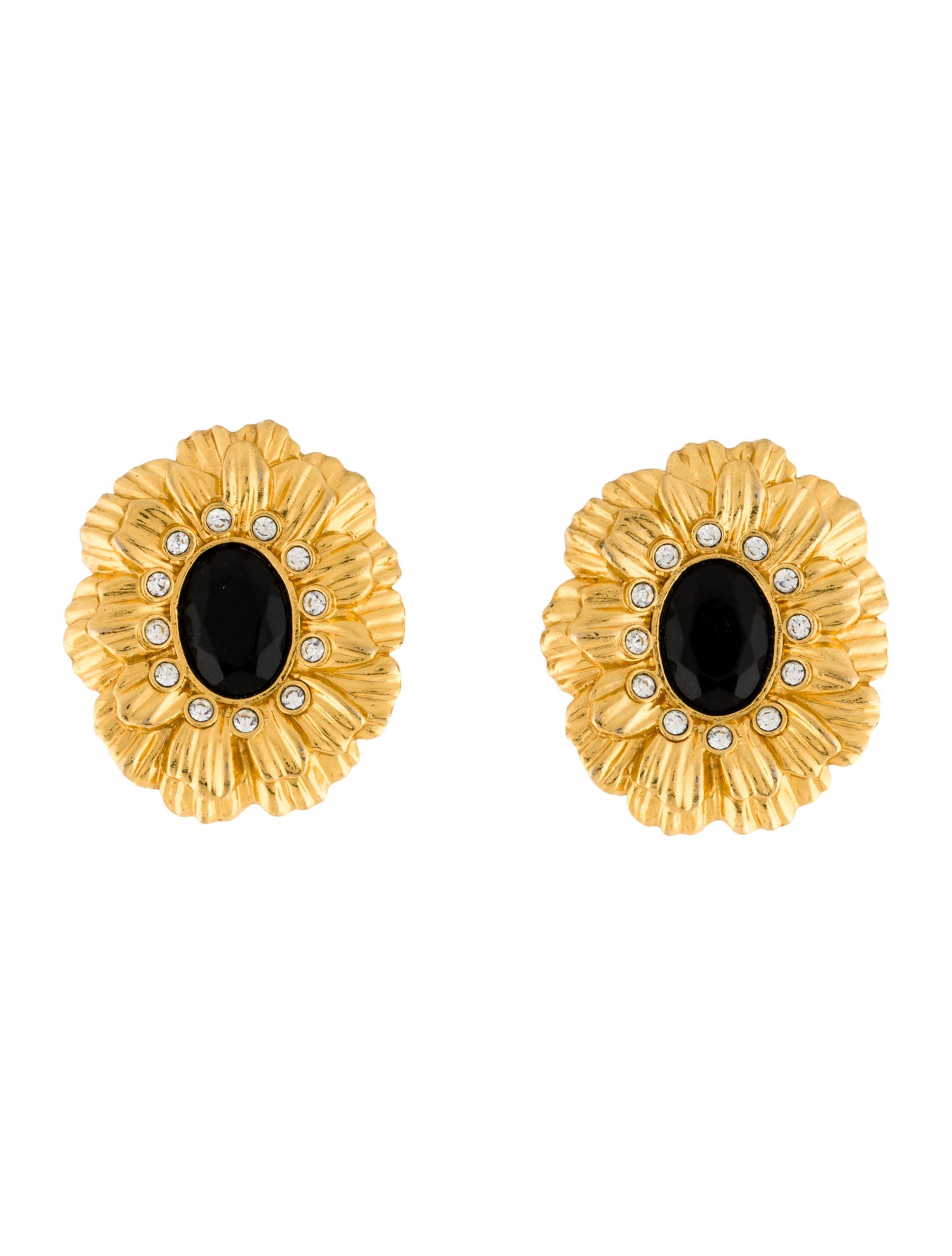 Kenneth Jay Lane Vintage Crystal & Acrylic Sunflower Clip-On Earrings