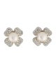 Kenneth Jay Lane Faux Pearl & Crystal Shamrock Clip On Earrings