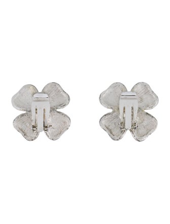 Kenneth Jay Lane Faux Pearl & Crystal Shamrock Clip On Earrings