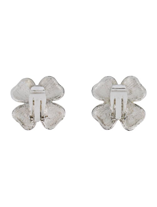 Kenneth Jay Lane Faux Pearl & Crystal Shamrock Clip On Earrings