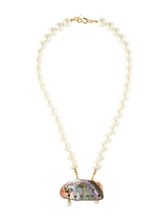 Kenneth Jay Lane Mother of Pearl & Faux Pearl Pendant Necklace