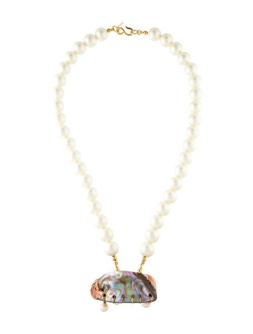 Kenneth Jay Lane Mother of Pearl & Faux Pearl Pendant Necklace