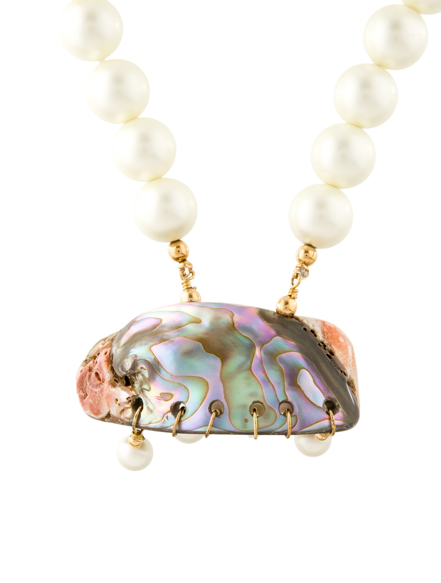 Kenneth Jay Lane Mother of Pearl & Faux Pearl Pendant Necklace