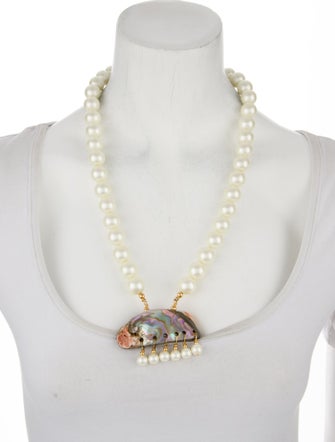Kenneth Jay Lane Mother of Pearl & Faux Pearl Pendant Necklace