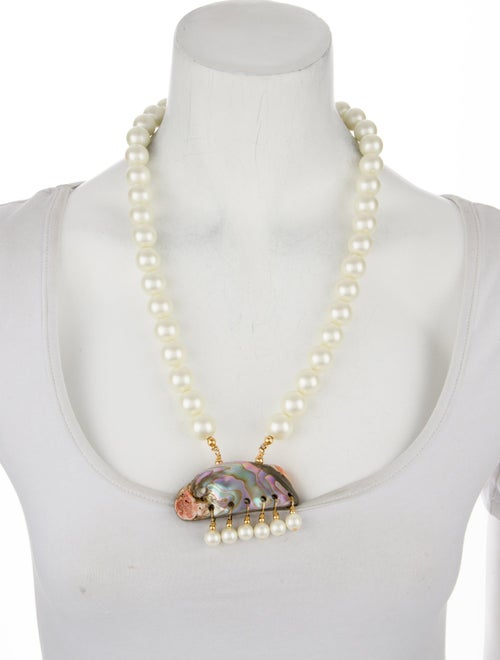 Kenneth Jay Lane Mother of Pearl & Faux Pearl Pendant Necklace