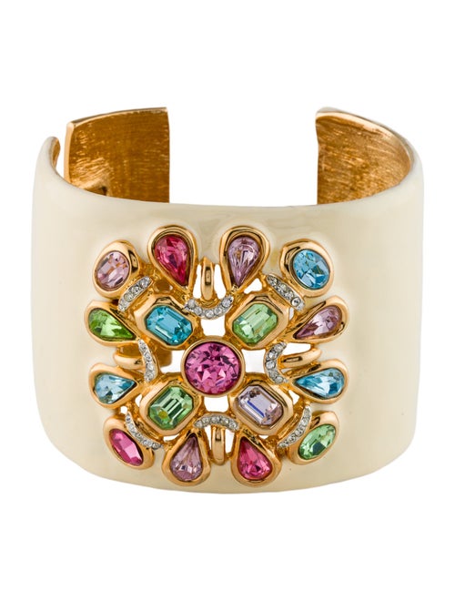 Kenneth Jay Lane Enamel & Crystal Cuff Bracelet