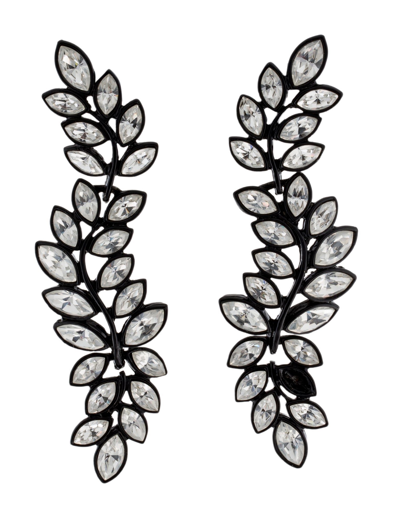 Kenneth Jay Lane Crystal & Enamel Leaf Triple Drop Clip-On Earrings