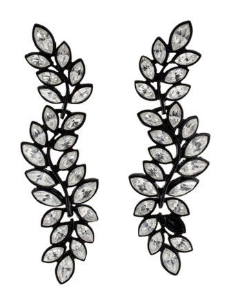 Kenneth Jay Lane Crystal & Enamel Leaf Triple Drop Clip-On Earrings