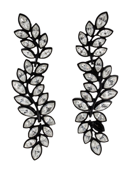 Kenneth Jay Lane Crystal & Enamel Leaf Triple Drop Clip-On Earrings