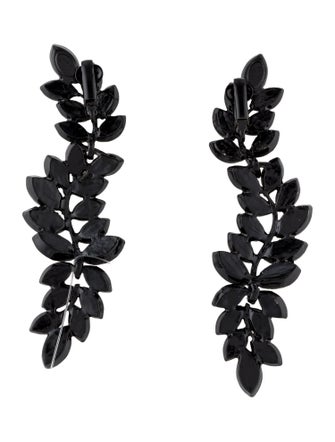 Kenneth Jay Lane Crystal & Enamel Leaf Triple Drop Clip-On Earrings