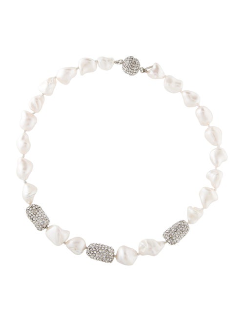 Kenneth Jay Lane Faux Pearl & Crystal Collar Necklace