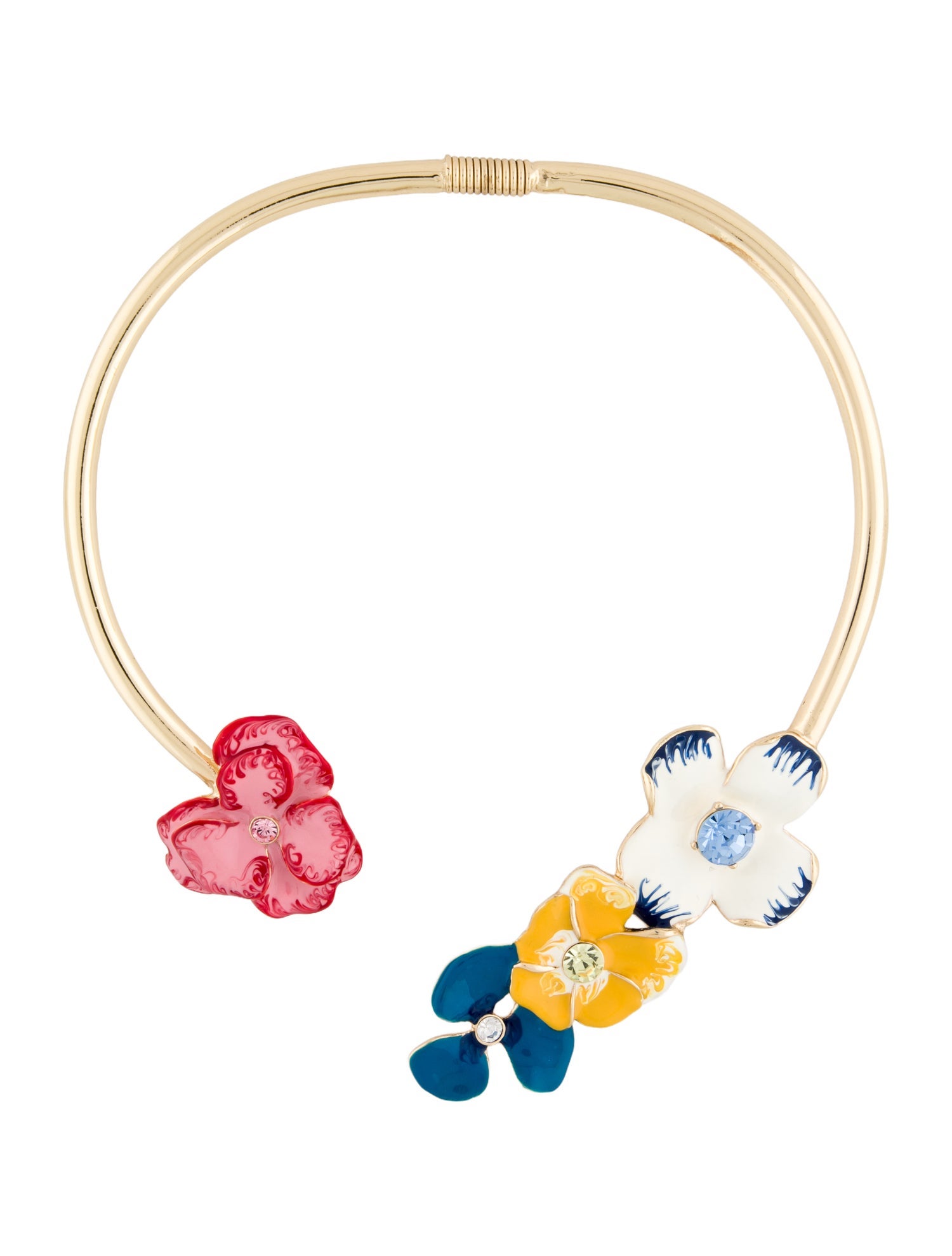 Kenneth Jay Lane Enamel & Crystal Flower Collar Necklace