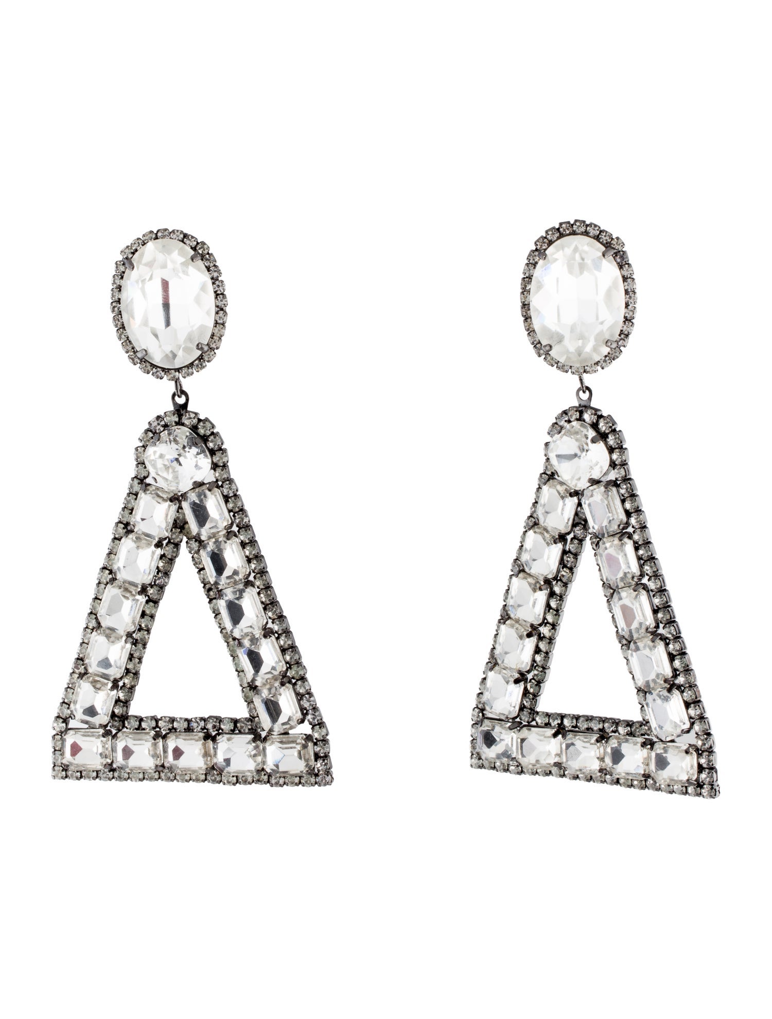 Kenneth Jay Lane Crystal Triangle Drop Clip On Earrings