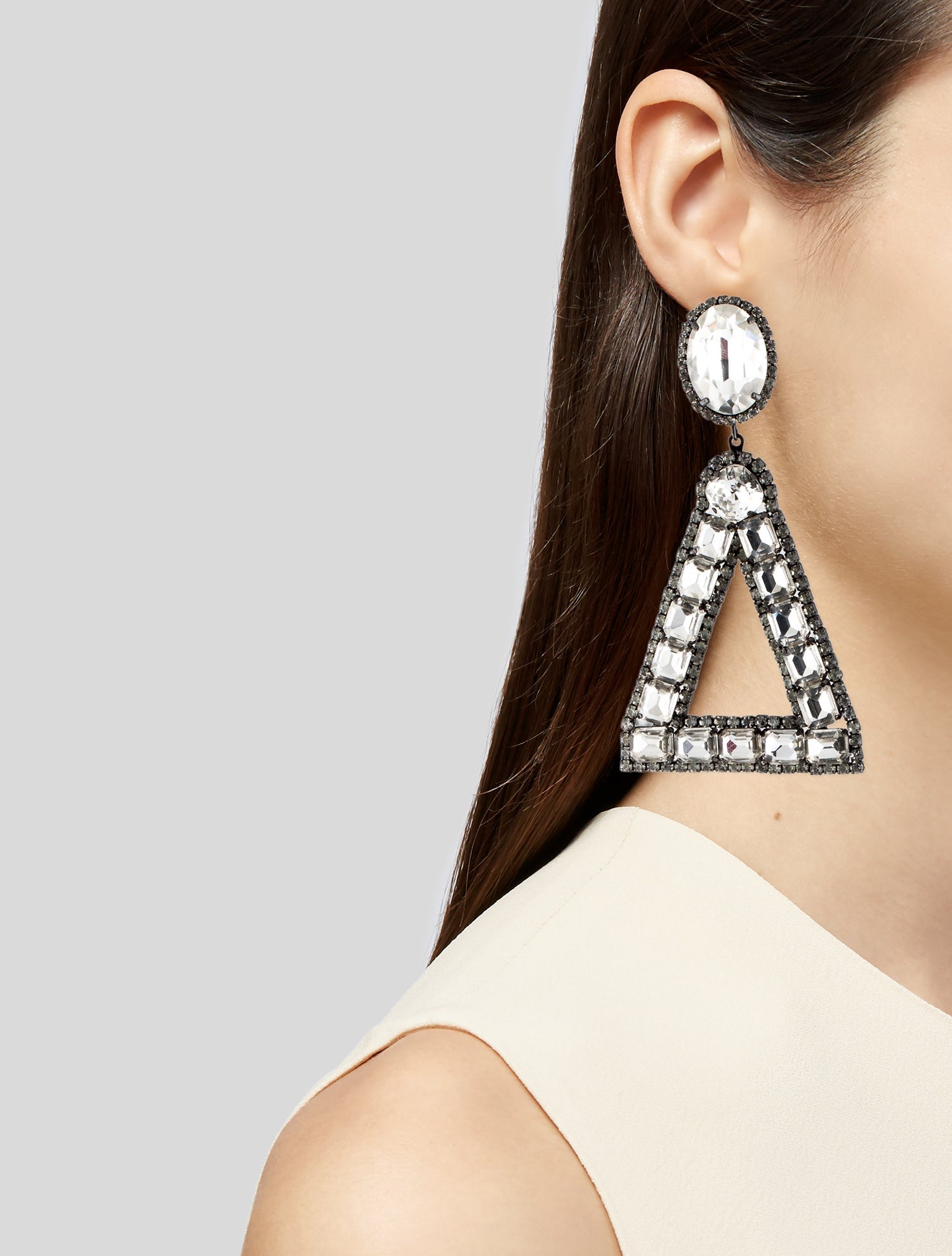 Kenneth Jay Lane Crystal Triangle Drop Clip On Earrings