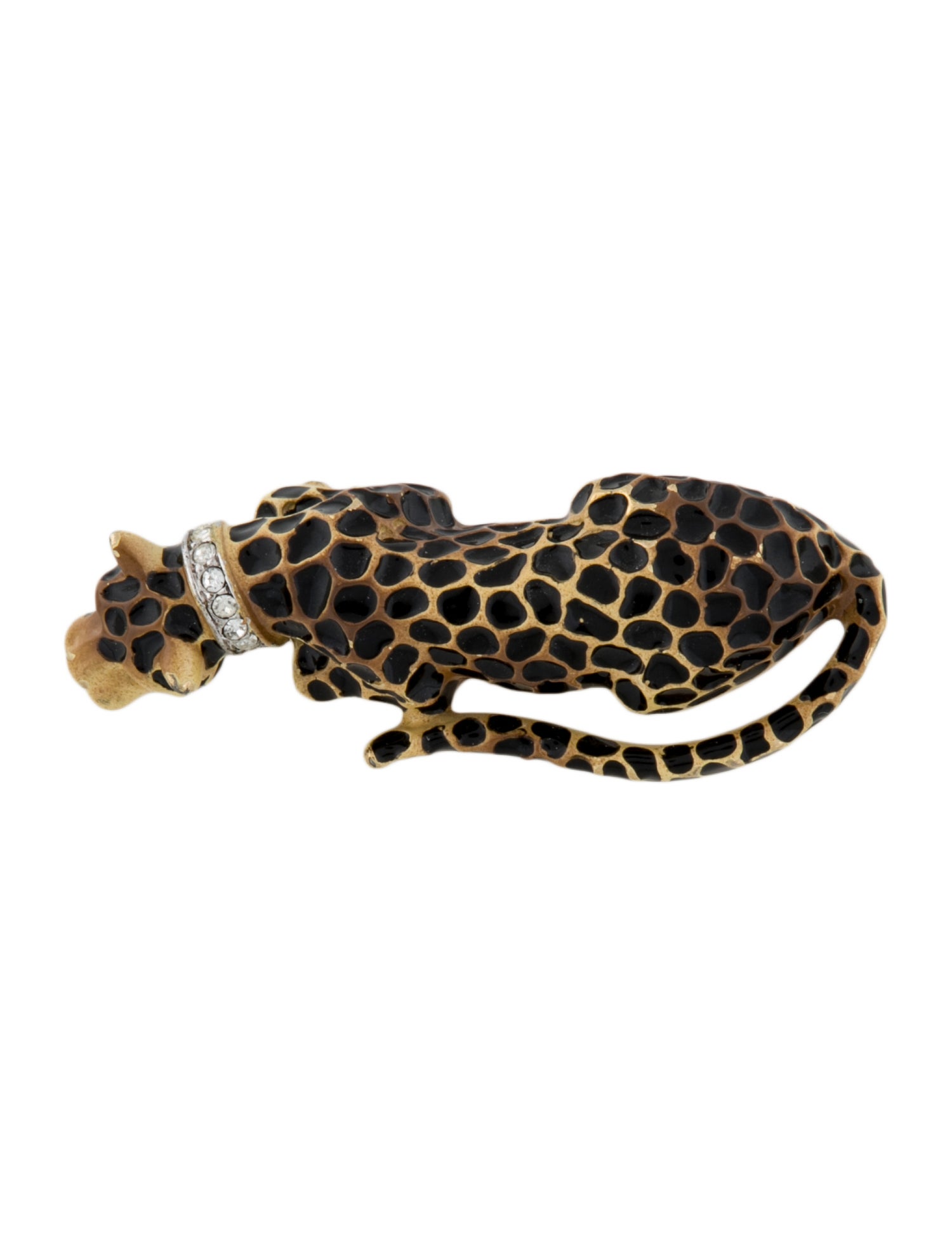 Kenneth Jay Lane Enamel & Crystal Leopard Brooch