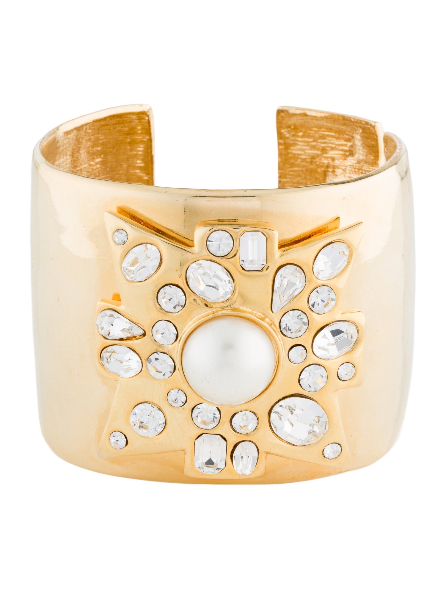 Kenneth Jay Lane Faux Pearl & Crystal Maltese Cross Cuff Bracelet