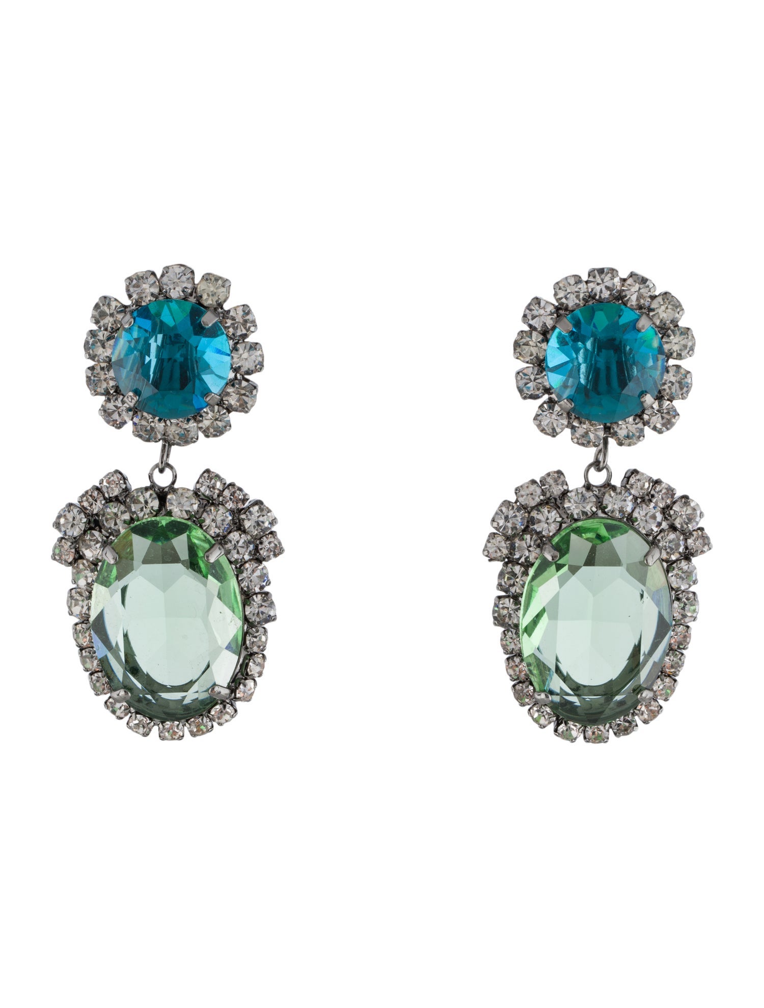 Kenneth Jay Lane Crystal Aqua & Peridot Drop Clip On Earrings