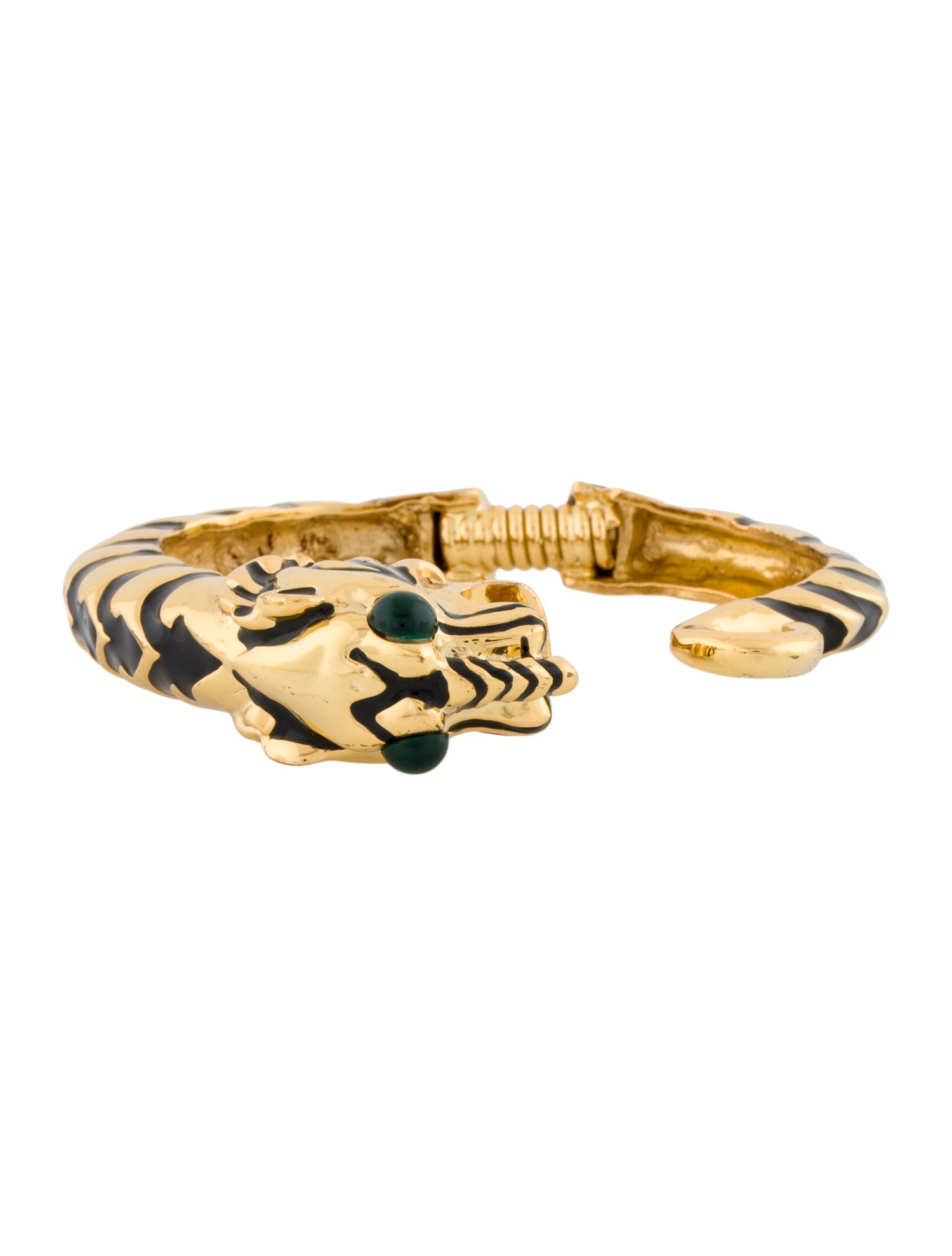 Kenneth Jay Lane Enamel Tiger Head Hinged Cuff Bracelet