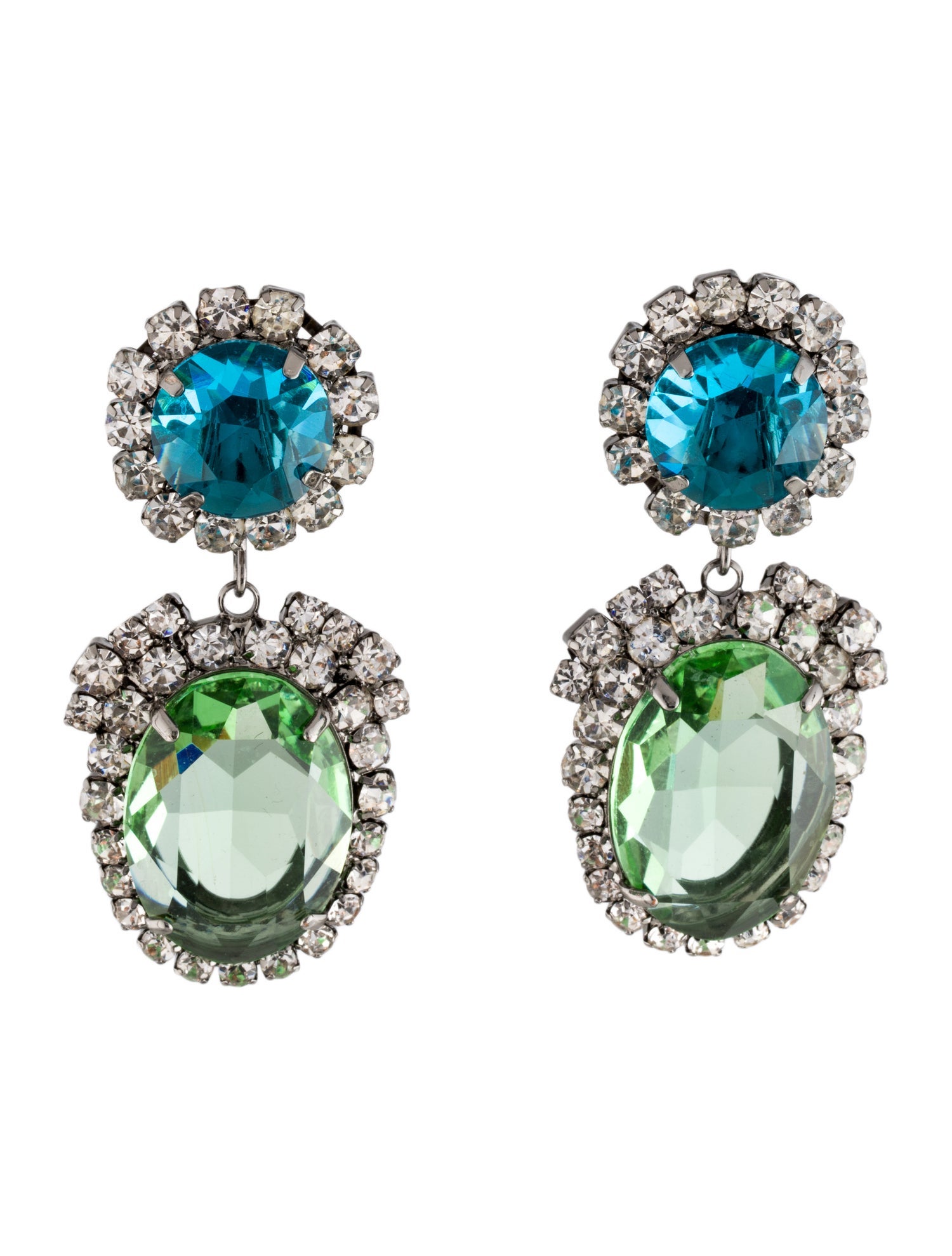 Kenneth Jay Lane Crystal Aqua & Peridot Drop Clip-On Earrings