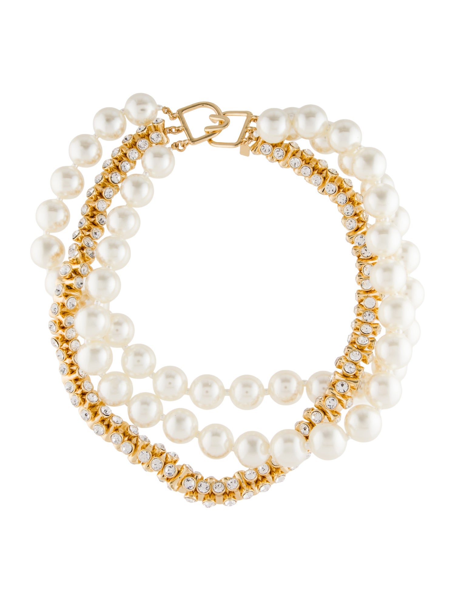 Kenneth Jay Lane Faux Pearl & Crystal Triple Strand Collar Necklace
