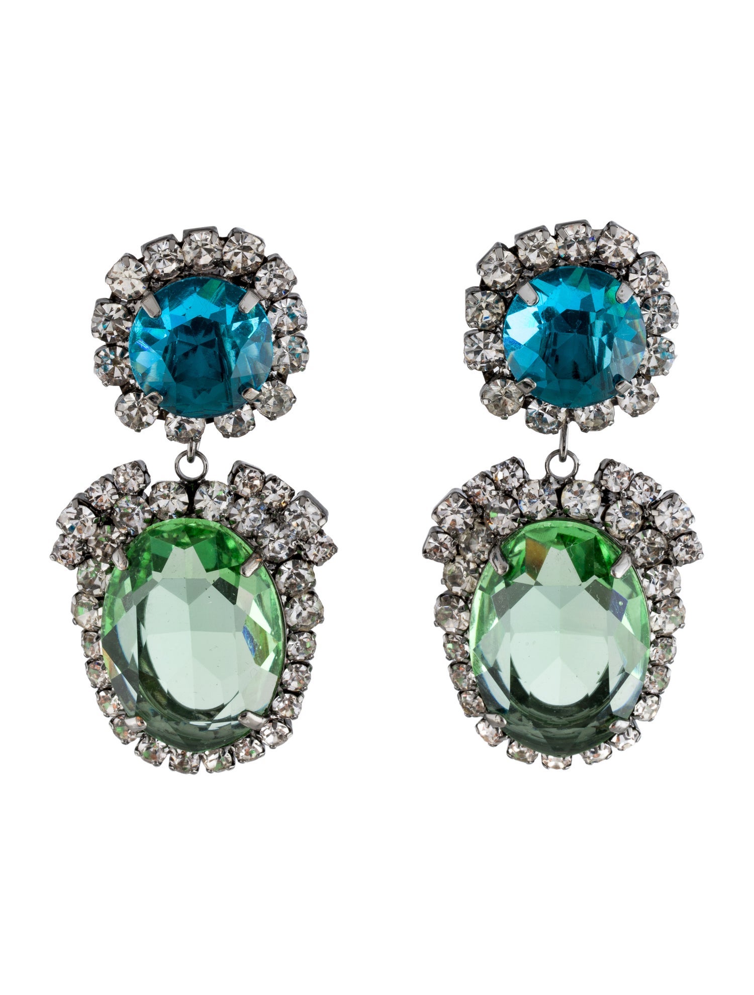 Kenneth Jay Lane Crystal Aqua & Peridot Drop Clip-On Earrings