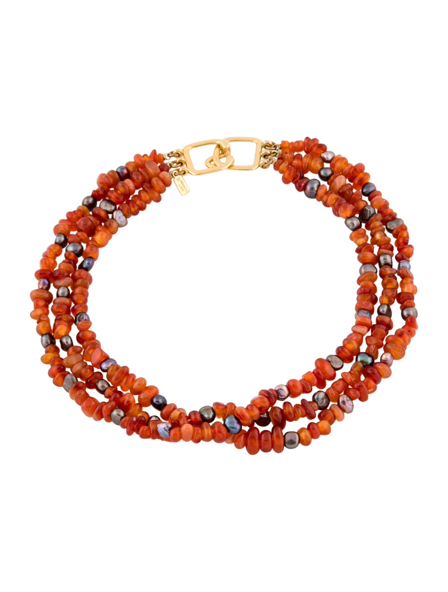Kenneth Jay Lane Pearl & Orange Stone Multistrand Necklace