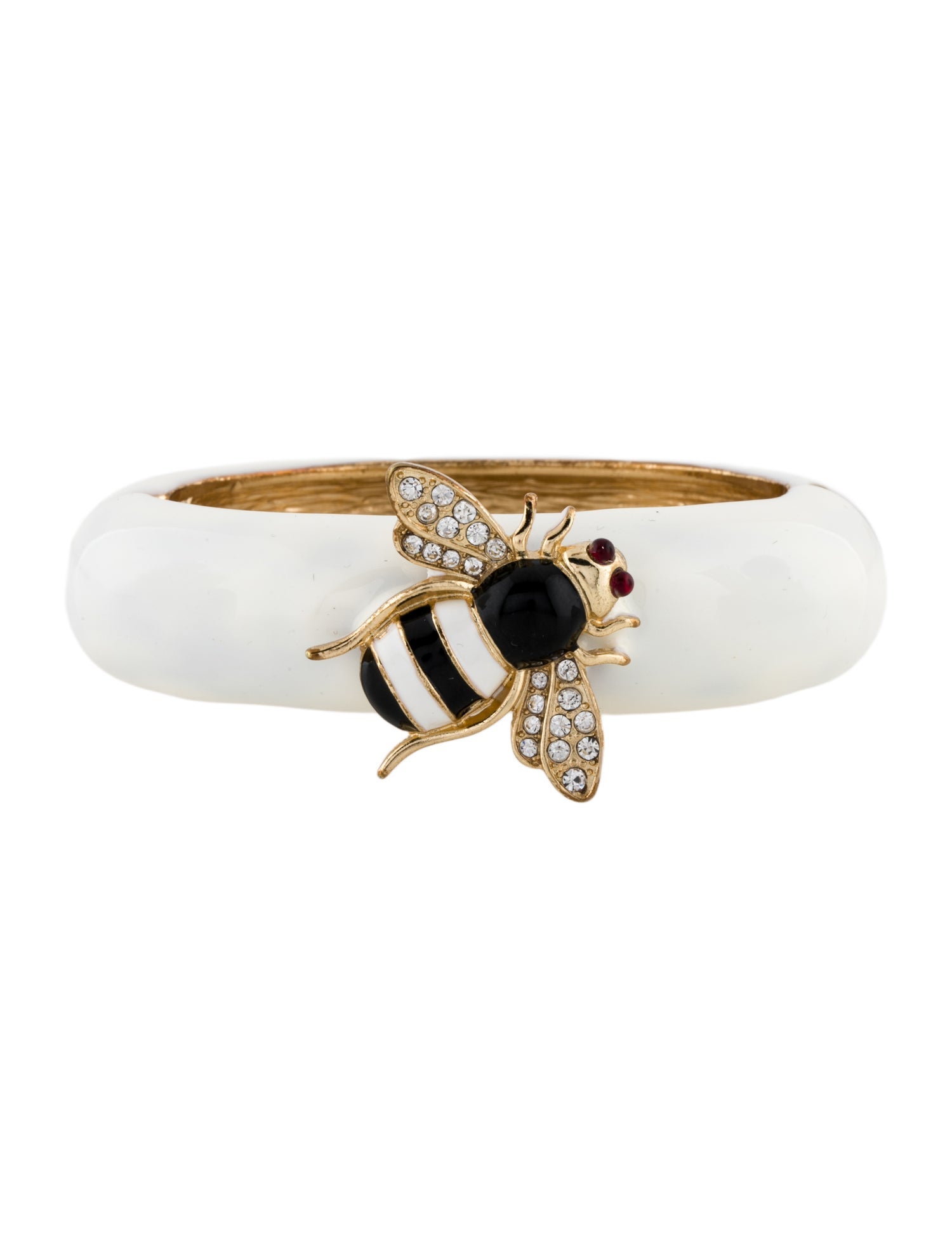 Kenneth Jay Lane Crystal & Enamel Bee Motif Hinged Bangle Bracelet
