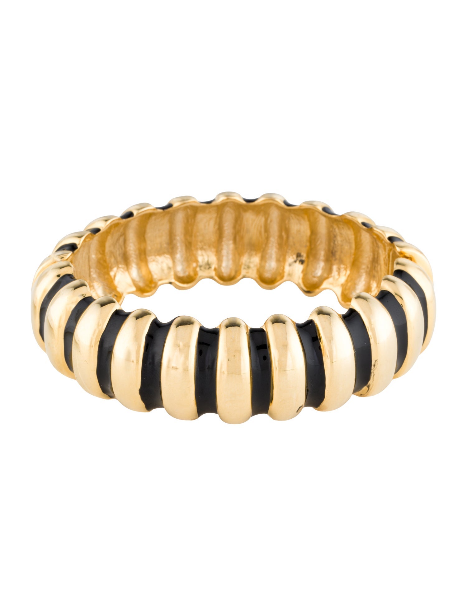 Kenneth Jay Lane Enamel, Ribbed Hinged Bangle Bracelet