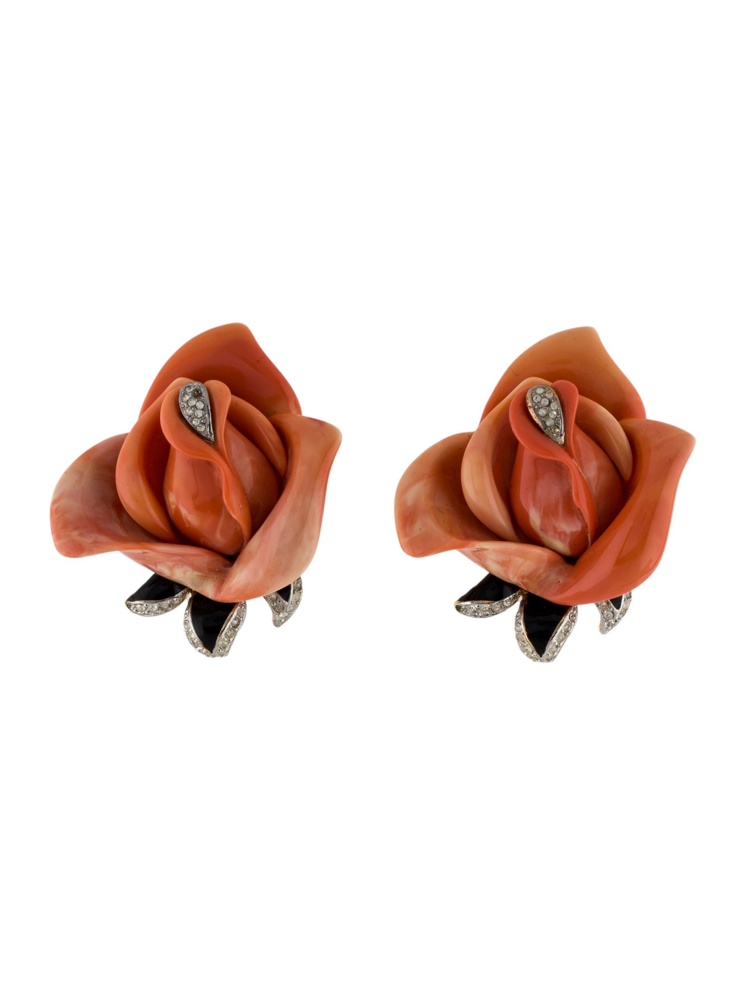 Kenneth Jay Lane Embellished Rose Clip On Earrings
