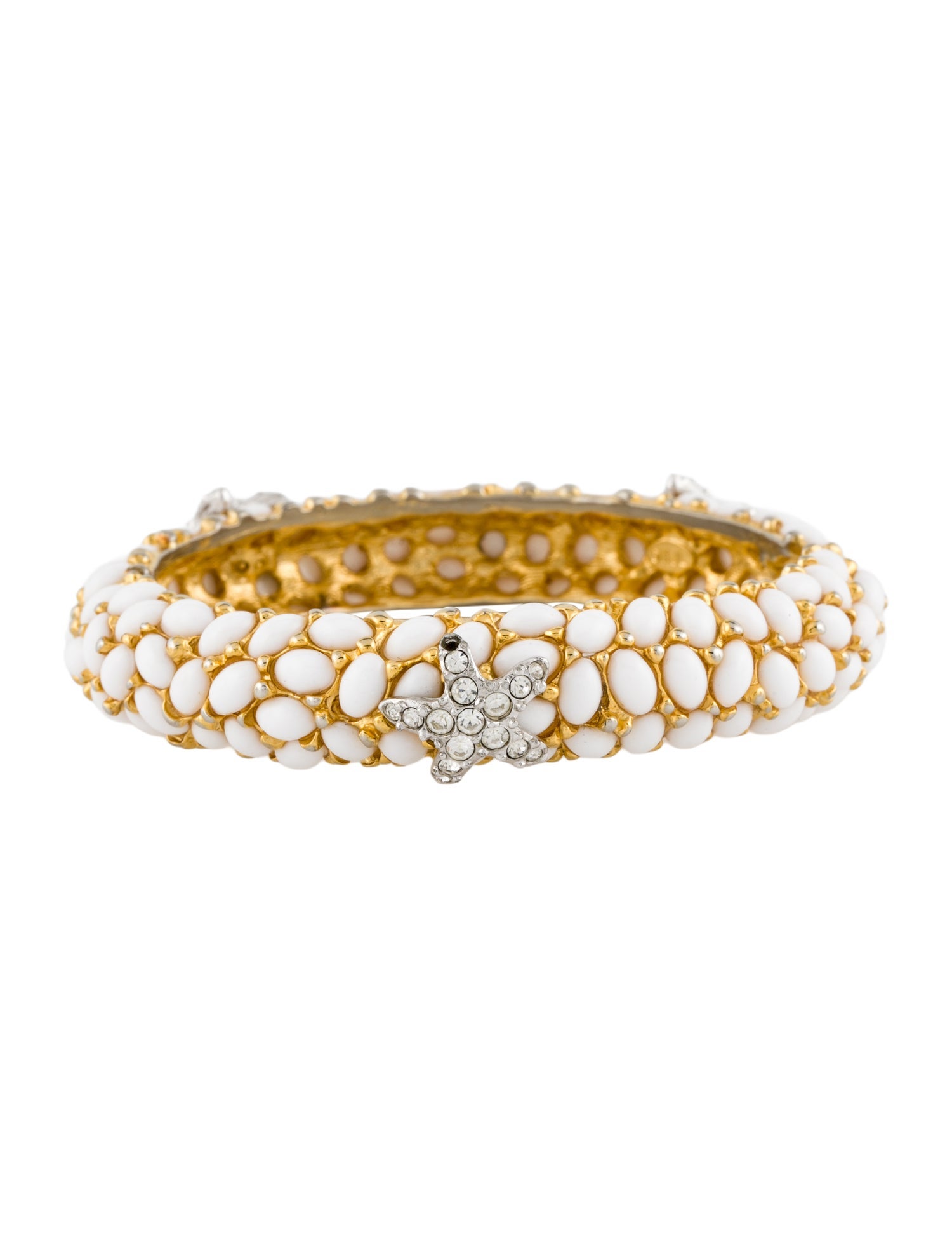 Kenneth Jay Lane Resin & Crystal Starfish Cabochon Hinged Bangle Bracelet