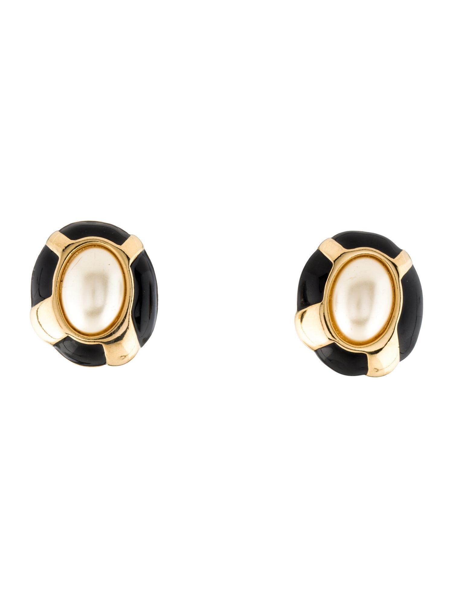 Kenneth Jay Lane Enamel & Faux Pearl Clip-On Earrings