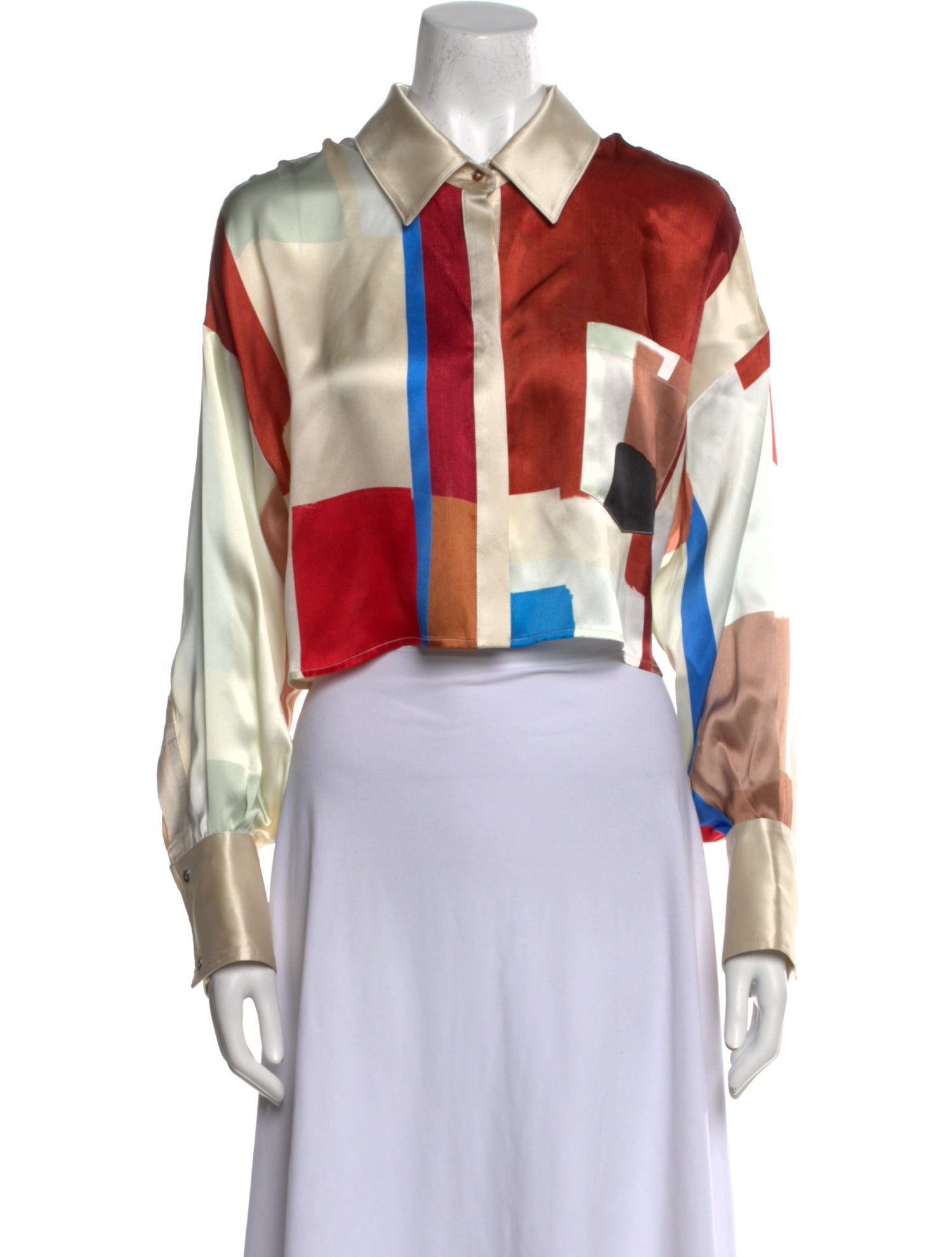 KES Silk Plaid Print Crop Top