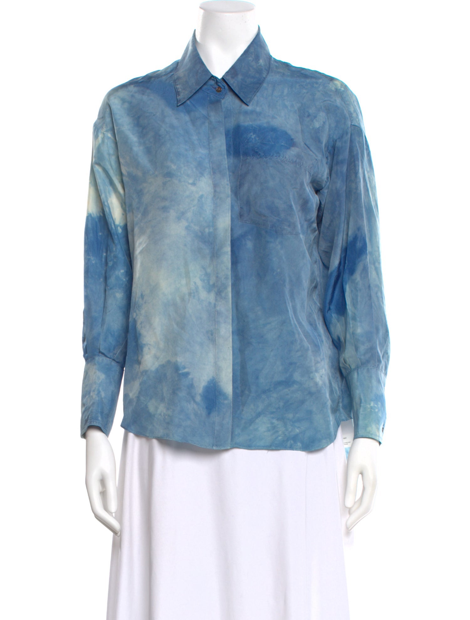 KES Silk Tie-Dye Print Button-Up Top