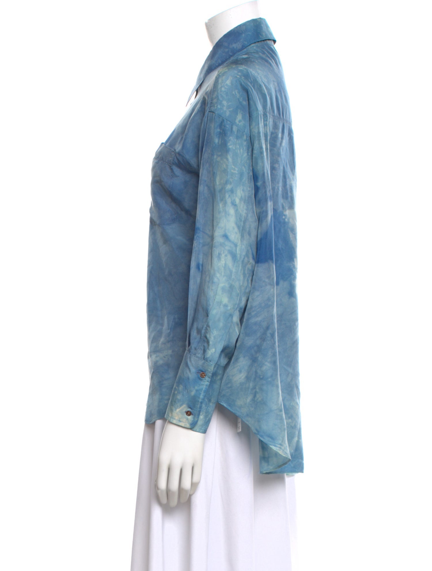 KES Silk Tie-Dye Print Button-Up Top