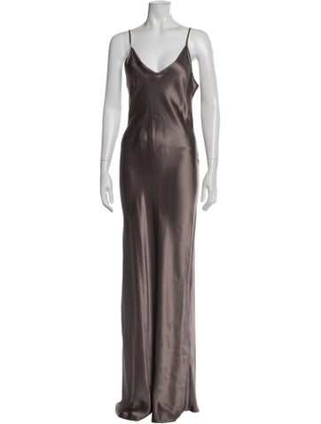 Pre-owned Kes Silk Long Dress In Grey