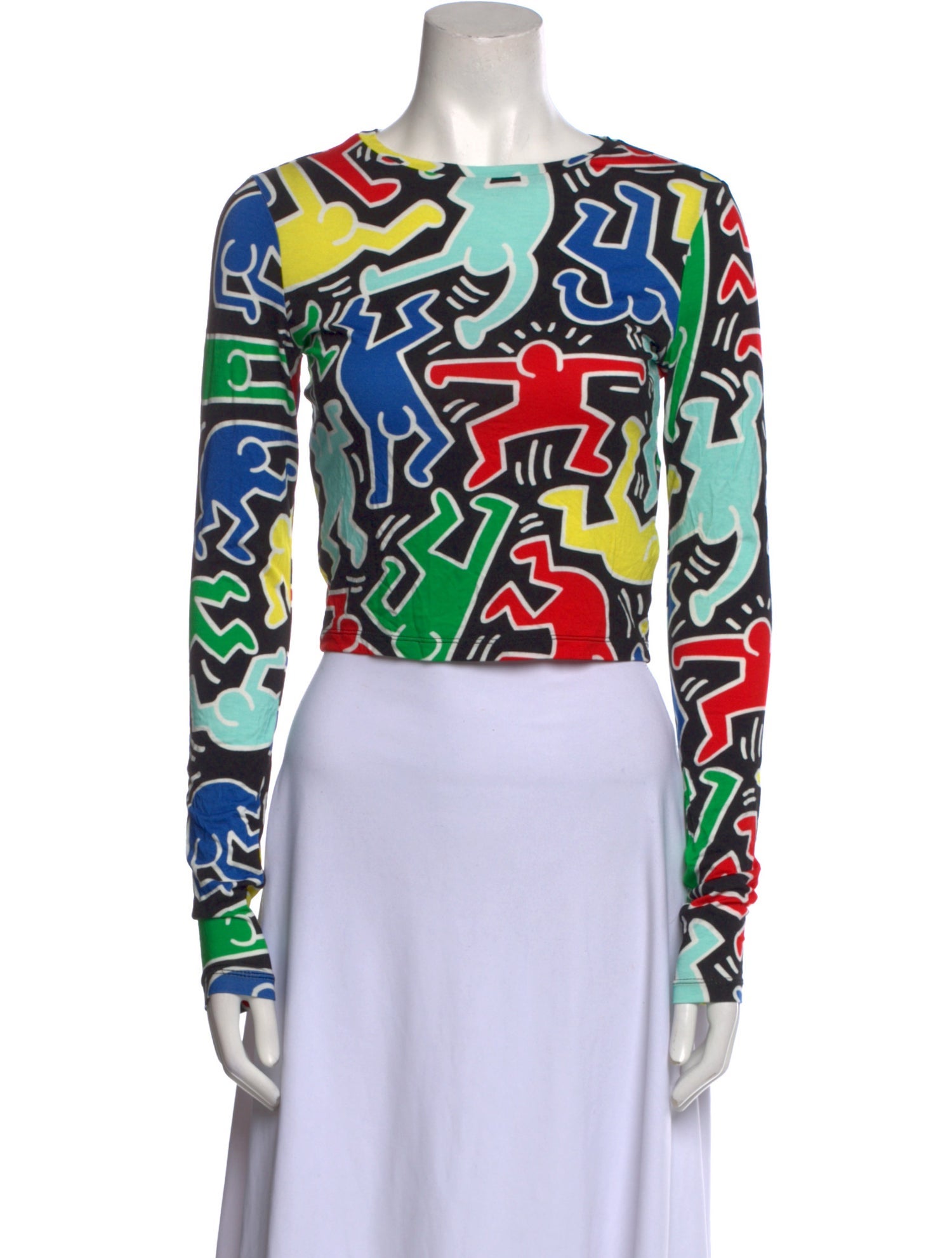 Keith Haring x Alice + Olivia Printed Scoop Neck Crop Top
