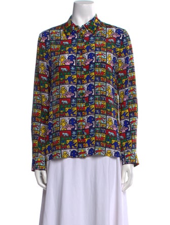 Keith Haring x Alice + Olivia Silk Printed Button-Up Top