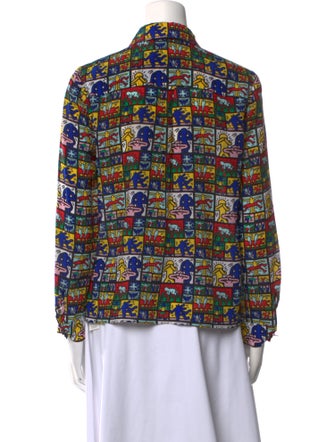 Keith Haring x Alice + Olivia Silk Printed Button-Up Top