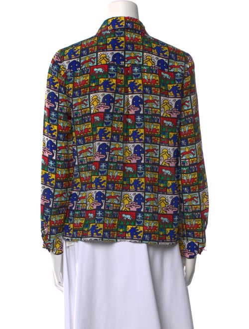 Keith Haring x Alice + Olivia Silk Printed Button-Up Top