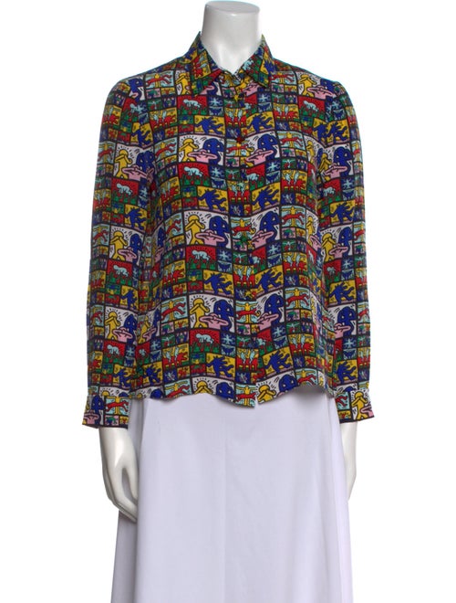 Keith Haring x Alice + Olivia Silk Printed Button-Up Top