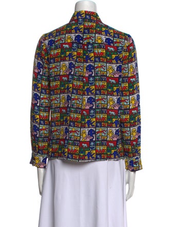 Keith Haring x Alice + Olivia Silk Printed Button-Up Top