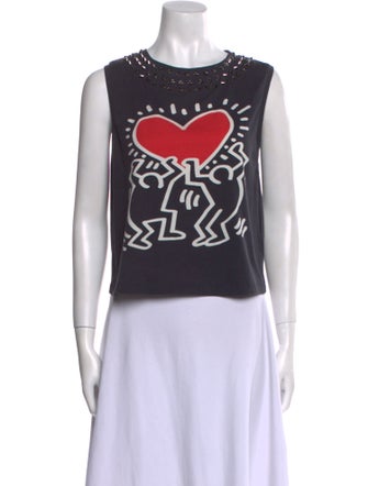 Keith Haring x Alice + Olivia Graphic Print Crew Neck Crop Top