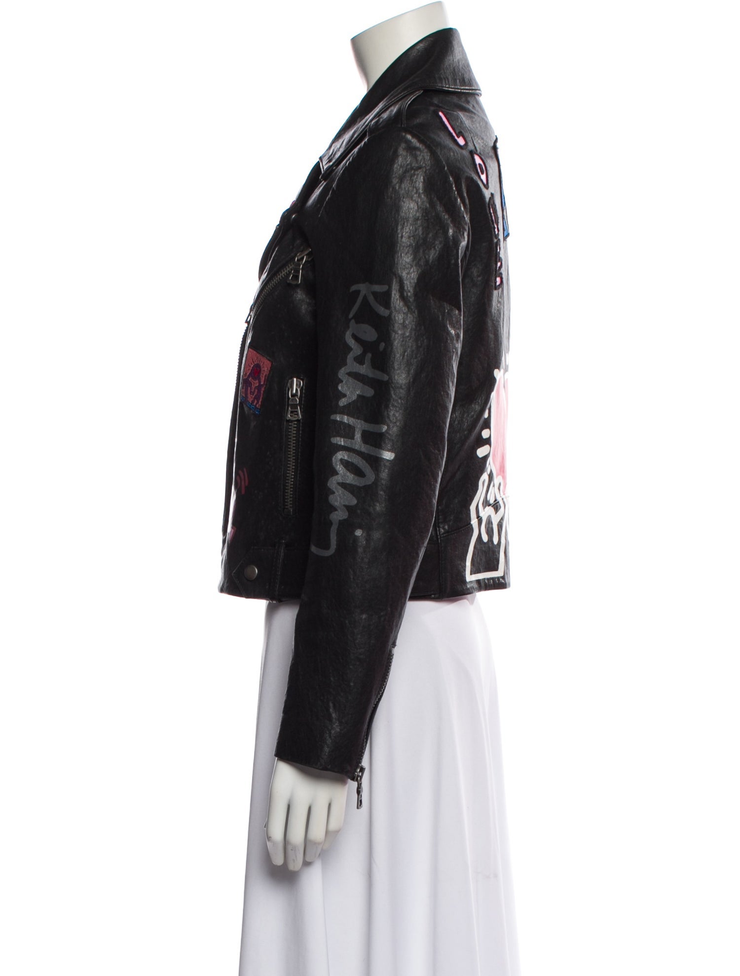 Keith Haring x Alice + Olivia Leather Patterned Biker Jacket