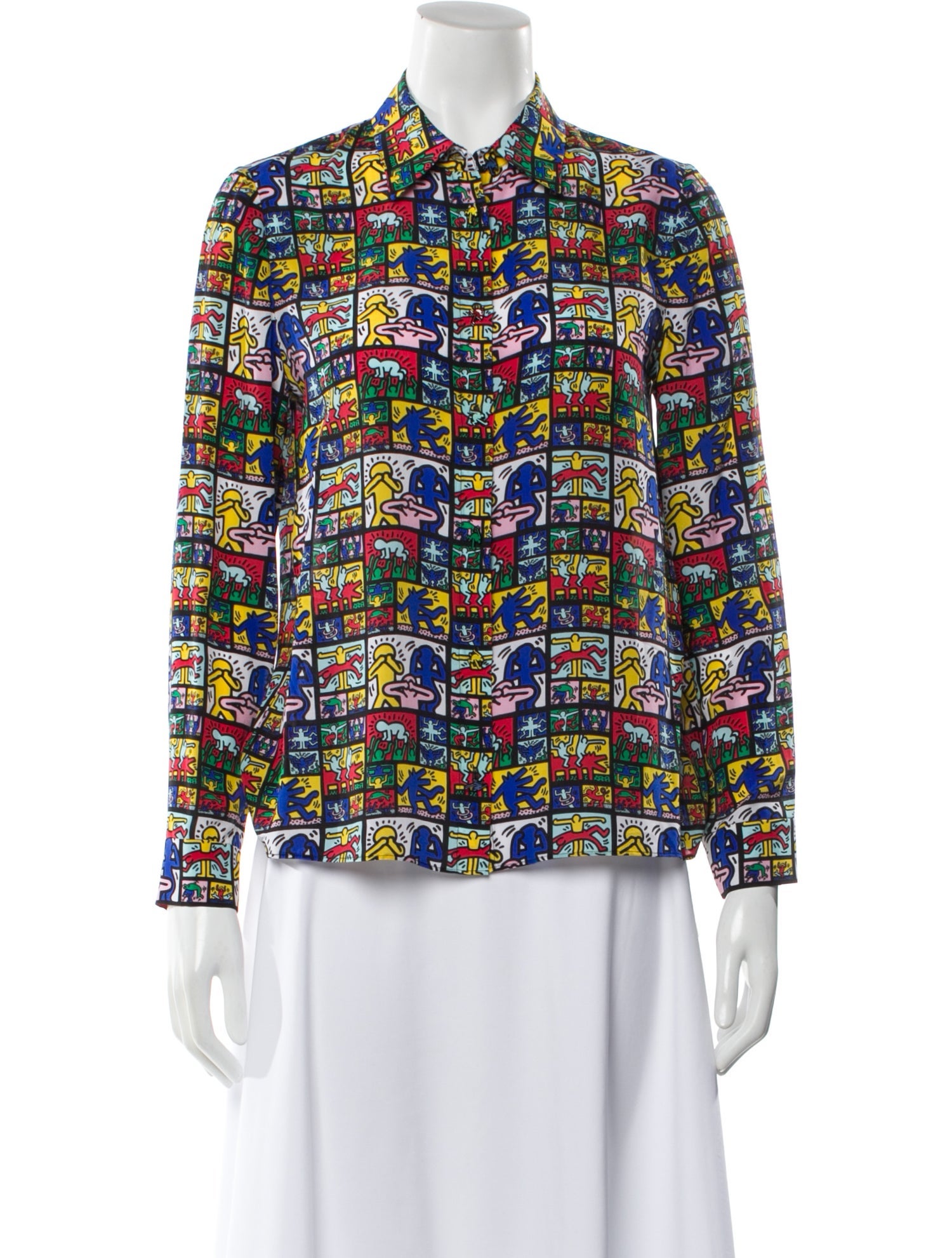 Keith Haring x Alice + Olivia Silk Graphic Print Blouse