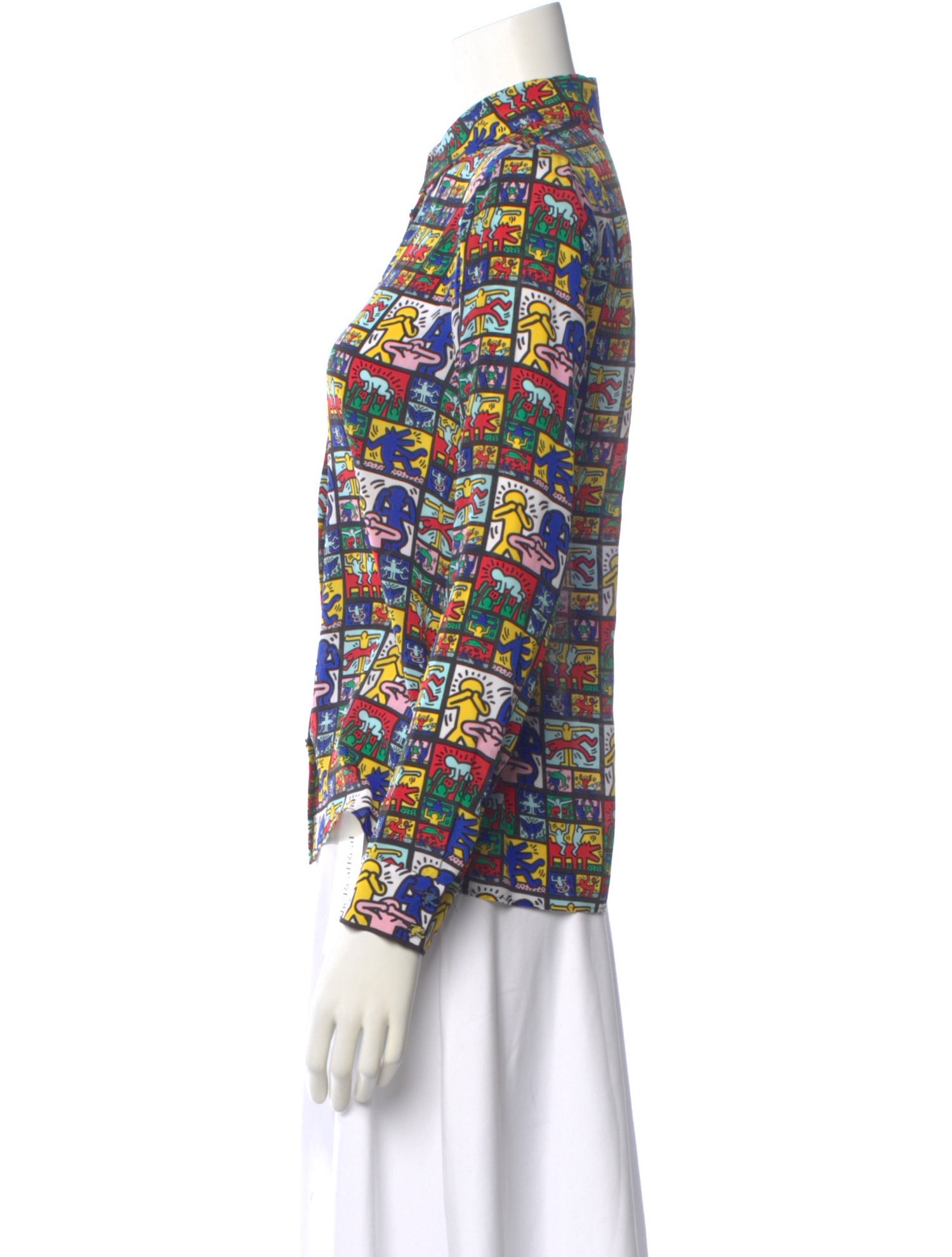 Keith Haring x Alice + Olivia Silk Graphic Print Top