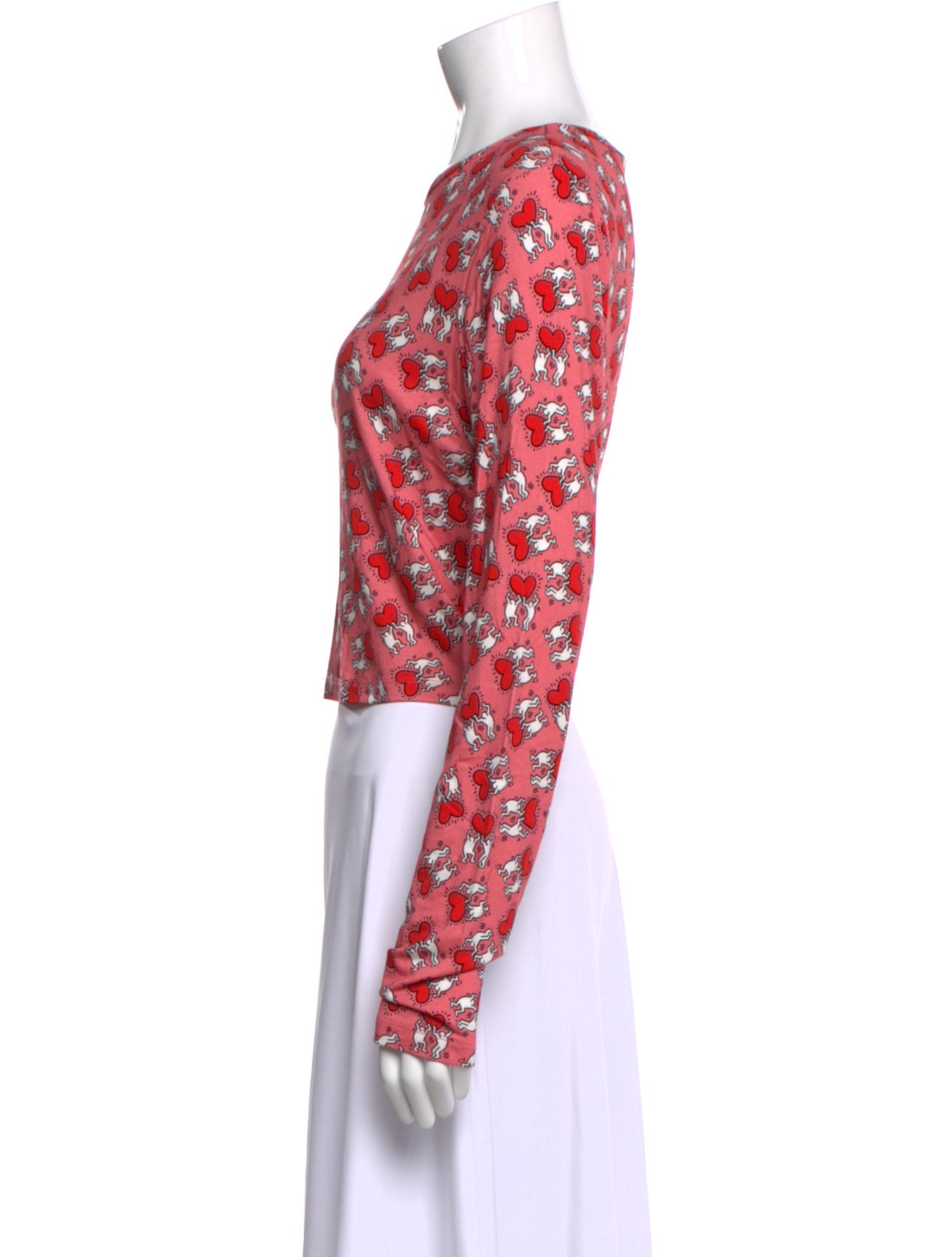 Keith Haring x Alice + Olivia Floral Print Bateau Neckline Crop Top